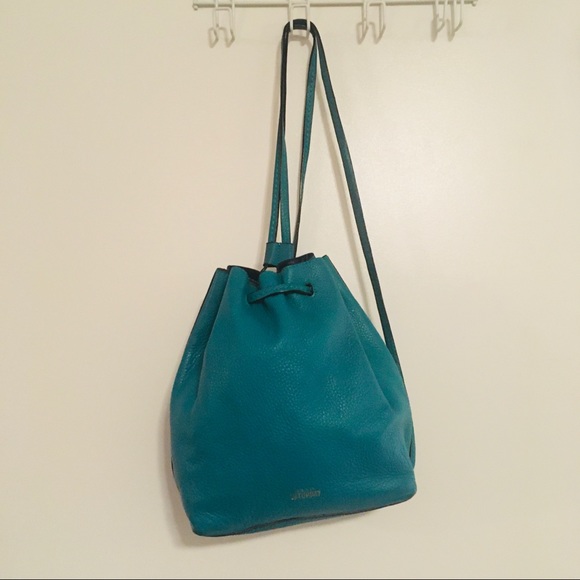 Turquoise Pebbled Leather Drawstring Backpack - Picture 4 of 7
